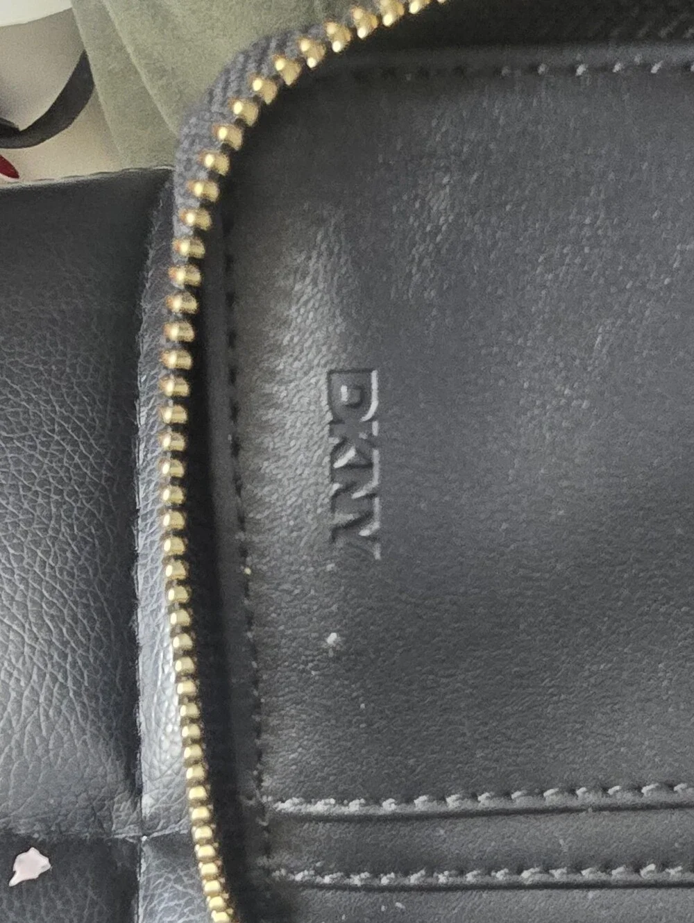 DKNY Black Saffiano Zip Wallet with Gold Hardware